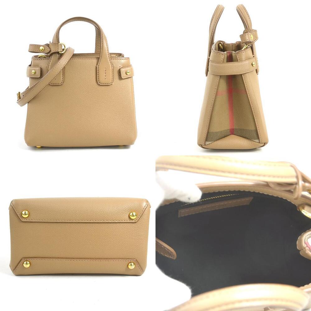Burberry Handbag Shoulder Bag Leather Canvas Camel - Picture 2 of 4